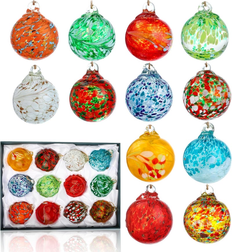 KRISININE Set of 12 Hand Blown Glass Ornaments Hanging Gazing Balls Witches Balls, Outdoor Patio Garden Decor - Image 3